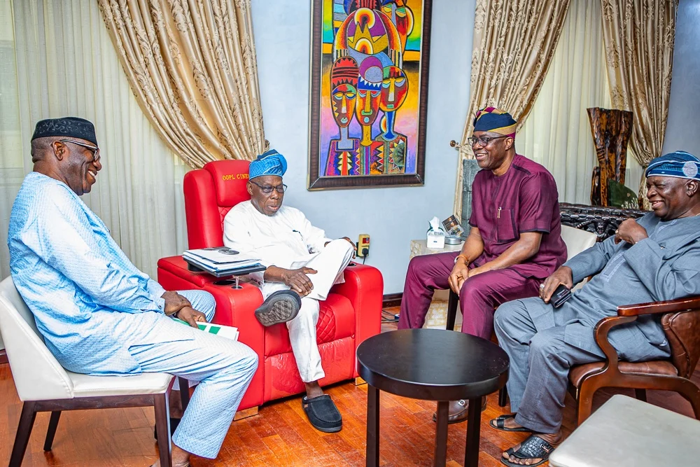Makinde, Fayemi, and Oyinlola hold strategic consultations with Obasanjo in Abeokuta